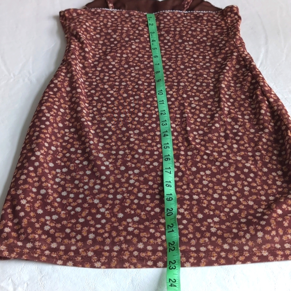 90's Justify Brown Bitsy Floral Print Stretchy Mini Slip Dress Women's Sz Small - Picture 6 of 9